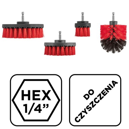 Szczotki czyszczące na wiertarkę, 4 szt.