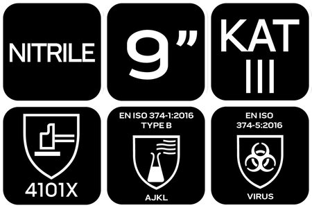 Rękawice chemioodporne, nitrylowe, rozmiar 9