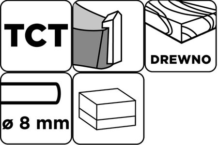 Frez do drewna prosty z łożyskiem, widiowy, 8 x 19 mm, trzpień 8 mm