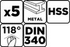 Wiertła do metalu HSS, 4 - 10 mm, zestaw 5 szt.