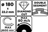Tarcza diamentowa szlifierska, 2 segmenty, 180 x 22.2 mm, na sucho