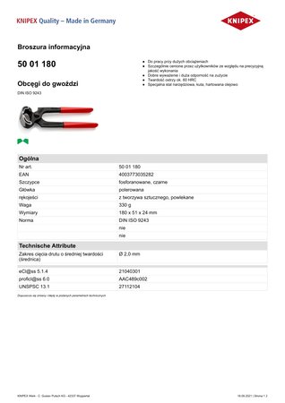 OBCĘGI DO GWOŹDZI 180MM