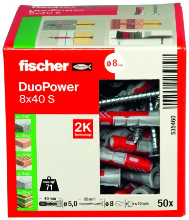 Fischer Kołek Uniwersalny DuoPower 8x40 S z Wkrętem (50 szt.) 535460