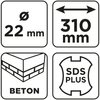 Wiertło do betonu SDS Plus z podwójną spiralą 22 x 310 mm