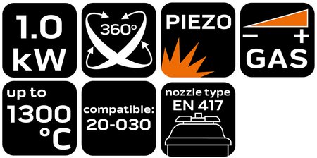Palnik gazowy z piezo, nakręcany 360st. z regulacją płomienia