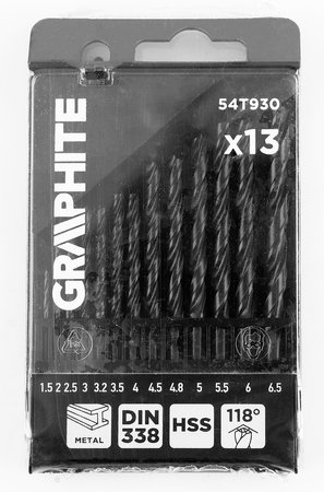 Wiertła do metalu HSS, 1.5 - 6.5mm, zestaw 13 szt.