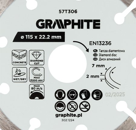 Tarcza diamentowa do cięcia segmentowa, 115 x 22.2 mm, na sucho i mokro