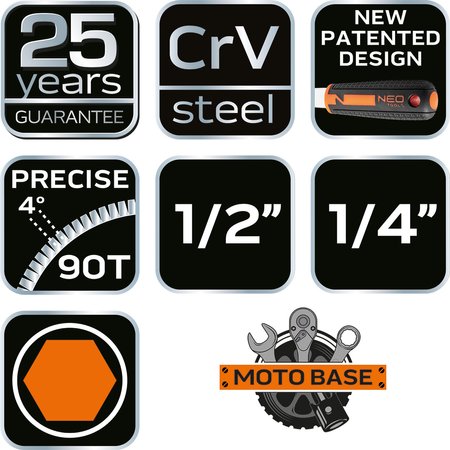 Klucze nasadowe, 1/4", 1/2", CrV, zestaw 94 szt.