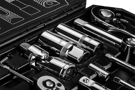 Klucze nasadowe 1/2", 1/4", zestaw 73 szt., CrV