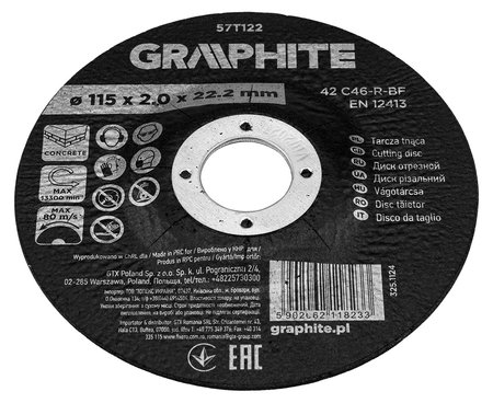 Tarcza tnąca, korundowa do betonu 115 x 2.0 x 22.2 mm, 42 C46-R-BF, wypukła