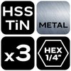 Zestaw wierteł stopniowych HSS TiN, 3-20 mm, Hex, 3 szt.
