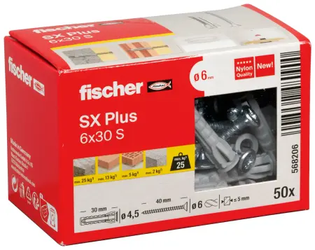 Fischer Kołek Rozporowy SX Plus 6x30 S z Wkrętem (50 szt.) 568206
