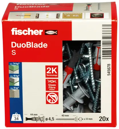 Fischer DuoBlade S Kołek Samowiercący do Płyt G-K z Wkrętem (20 szt.) 545678