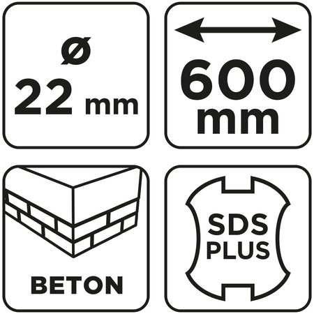 Wiertło do betonu SDS Plus z podwójną spiralą 22 x 600 mm