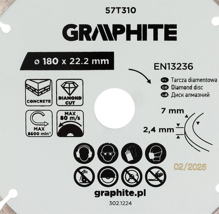 Tarcza diamentowa do cięcia segmentowa, 180 x 22.2 mm, na sucho