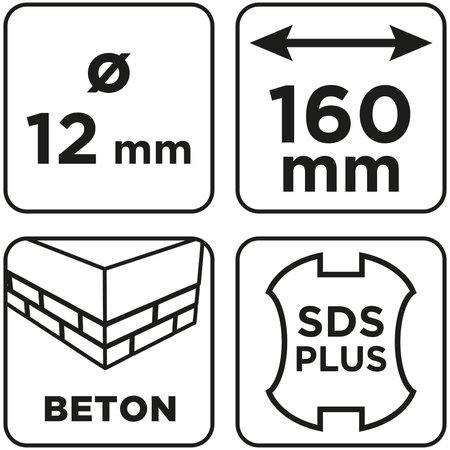Wiertło do betonu SDS Plus z podwójną spiralą 12 x 160 mm