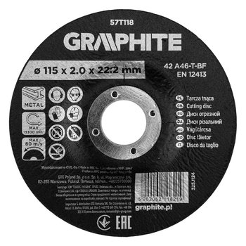 Tarcza tnąca, korundowa do metalu 115 x 2.0 x 22.2 mm, 42 A46-T-BF, wypukła
