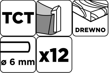 Frezy do drewna widiowe, trzpień 6 mm, zestaw 12 szt.