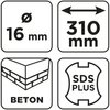 Wiertło do betonu SDS Plus z podwójną spiralą 16 x 310 mm
