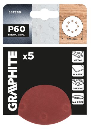 Krążki ścierne na rzep 125 mm, P60, 5 szt., z 8 otworami