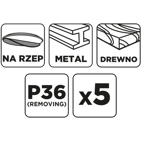 Krążki ścierne na rzep 150 mm, P36, 5 szt., bez otworów