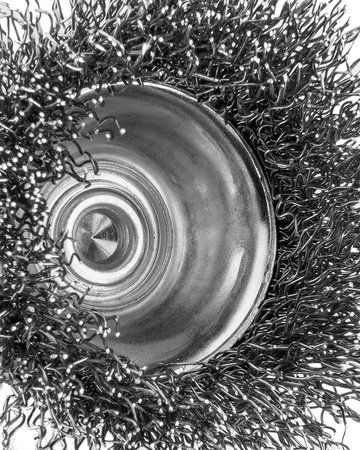 Szczotka druciana doczołowa 50 mm, drut karbowany, stalowy, z trzpieniem 6 mm