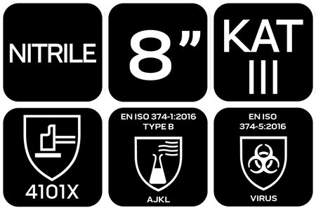 Rękawice chemioodporne, nitrylowe, rozmiar 8