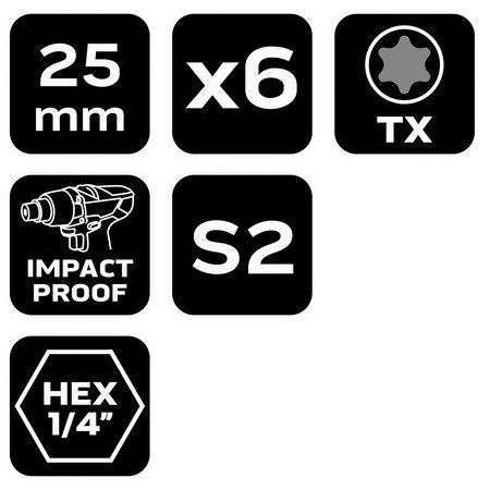 Bity udarowe TX10/15/20/25/30/40 x 25 mm, 6 szt.