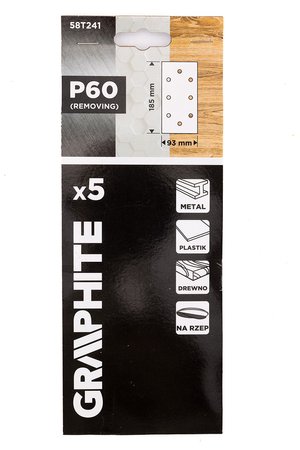 Papiery ścierne na rzep 93 x 185 mm, P60, 5 szt., z 8 otworami