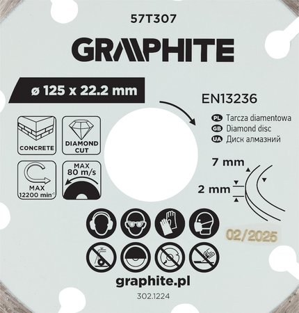 Tarcza diamentowa do cięcia segmentowa, 125 x 22.2 mm, na sucho