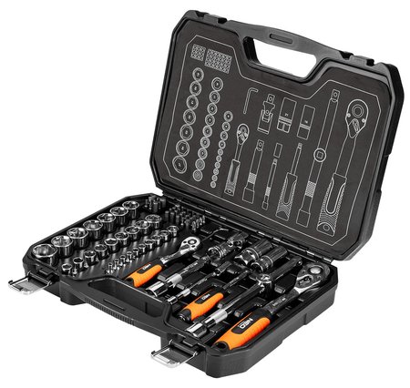 Klucze nasadowe 1/2", 1/4", zestaw 73 szt., CrV