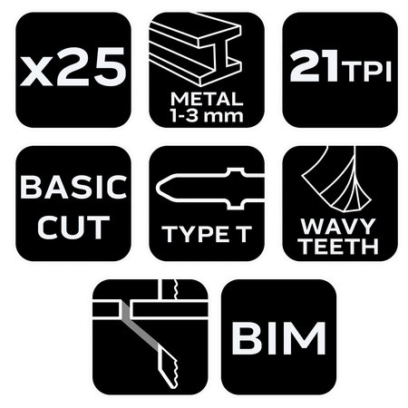 Brzeszczoty do wyrzynarki, 21TPI, BIM, uchwyt typu T, kpl. 25 szt.