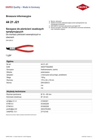 SZCZYPCE DO PIERŚCIENI SEGERA WYGIĘTE 90° WEWNĘTRZNE 170MM