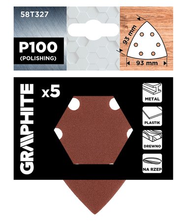 Papiery ścierne delta na rzep 93 x 93 mm, P100, 5 szt., z 6 otworami