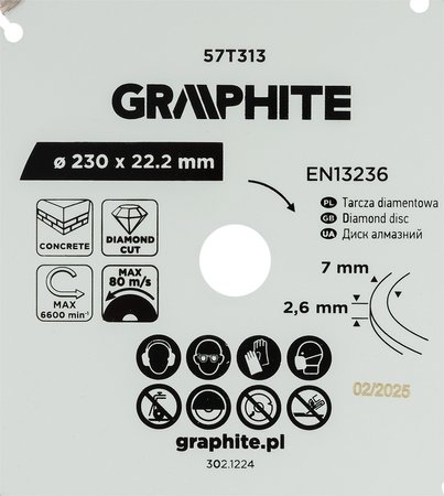 Tarcza diamentowa do cięcia segmentowa, 230 x 22.2 mm, na sucho
