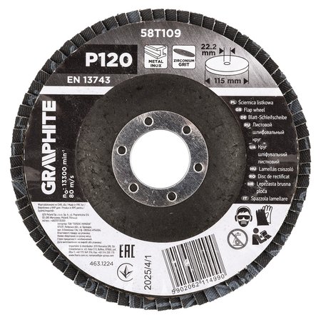 Ściernica listkowa cyrkonowa 115 x 22.2 mm, P120