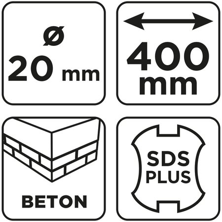 Wiertło do betonu SDS Plus z podwójną spiralą 20 x 400 mm