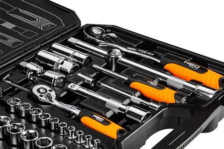 Klucze nasadowe 1/2", 1/4", zestaw 73 szt., CrV