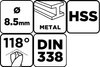 Wiertło do metalu HSS, DIN 338, 8.5 mm