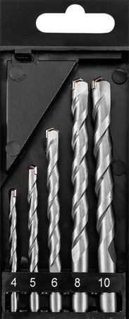 Zestaw wierteł do betonu hartowane: 4, 5, 6, 8, 10 mm, 5 szt.