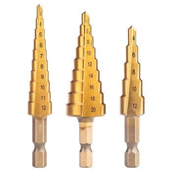 Zestaw wierteł stopniowych HSS TiN, 3-20 mm, Hex, 3 szt.