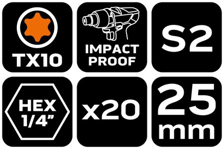 Bity udarowe TX10 x 25 mm, 20 szt.