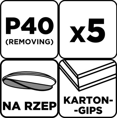 Krążki ścierne, perforowane, na rzep z otworami 225 mm, P40, 5 szt.