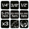 Zestaw kluczy dynamometrycznych dwukierunkowych 1/4", 3/8", 1/2" 3 szt.