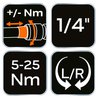 Klucz dynamometryczny dwukierunkowy 1/4", 5-25Nm, zestaw 21 szt.