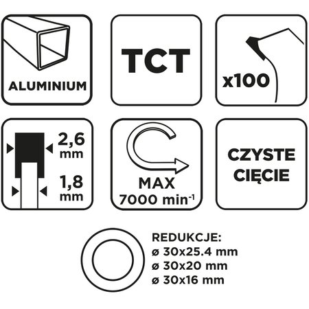 Tarcza do pilarki, widiowa, 250 x 30 mm, 100 zębów, do aluminium