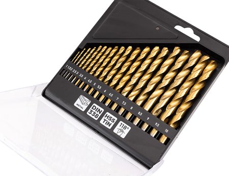 Wiertła do metalu HSS TiN, 1 - 10 mm, zestaw 19 szt.