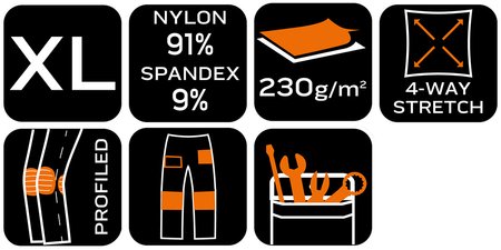 Spodnie robocze Mix&Match, 4 way stretch, z kaburami, Cordura, czarne, rozmiar XL