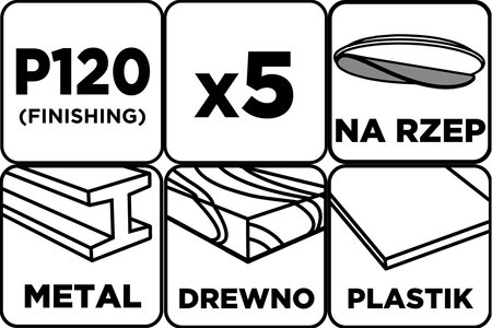Krążki ścierne na rzep 125 mm, P120, 5 szt., z 8 otworami