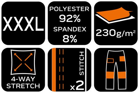 Spodnie robocze Mix&Match, 4 way stretch, czarno-pomarańczowe, rozmiar XXXL